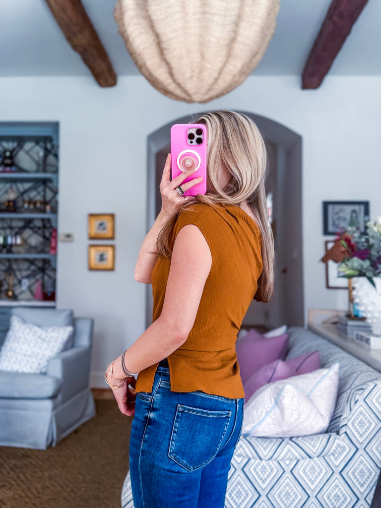 With Ease Draped Neckline Top-Gold Mustard