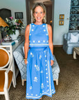 Favorite View Embroidered Skirt Set-Blue