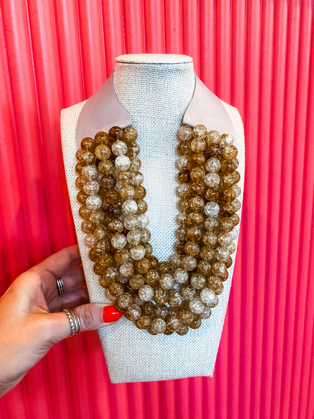 Chunky Beaded Necklace- Tan