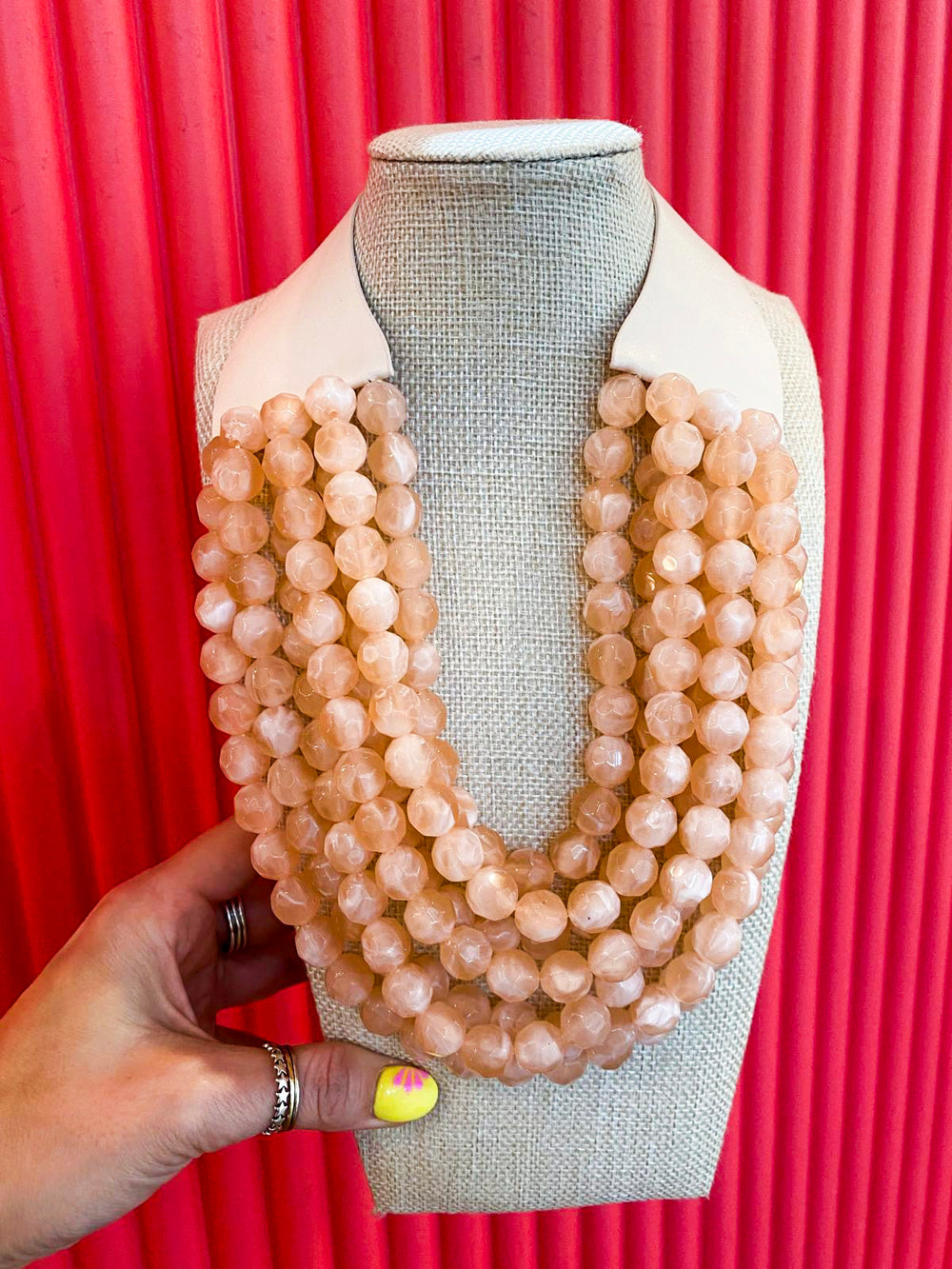 Chunky Beaded Necklace-Peach