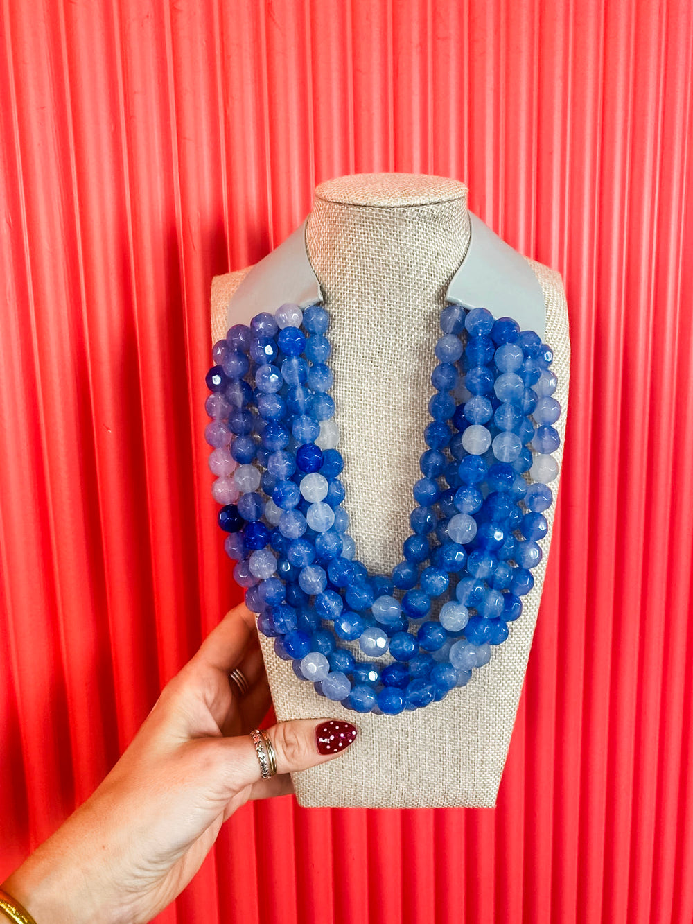 Chunky Beaded Necklace-Blue Multi