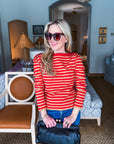 Nantucket Days Ribbed Top-Red/Taupe
