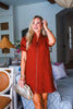 Dynamic Details Jacquard Mini Dress-Rust