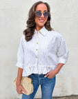 Mattie Striped Ruffle Hem Top-Khaki