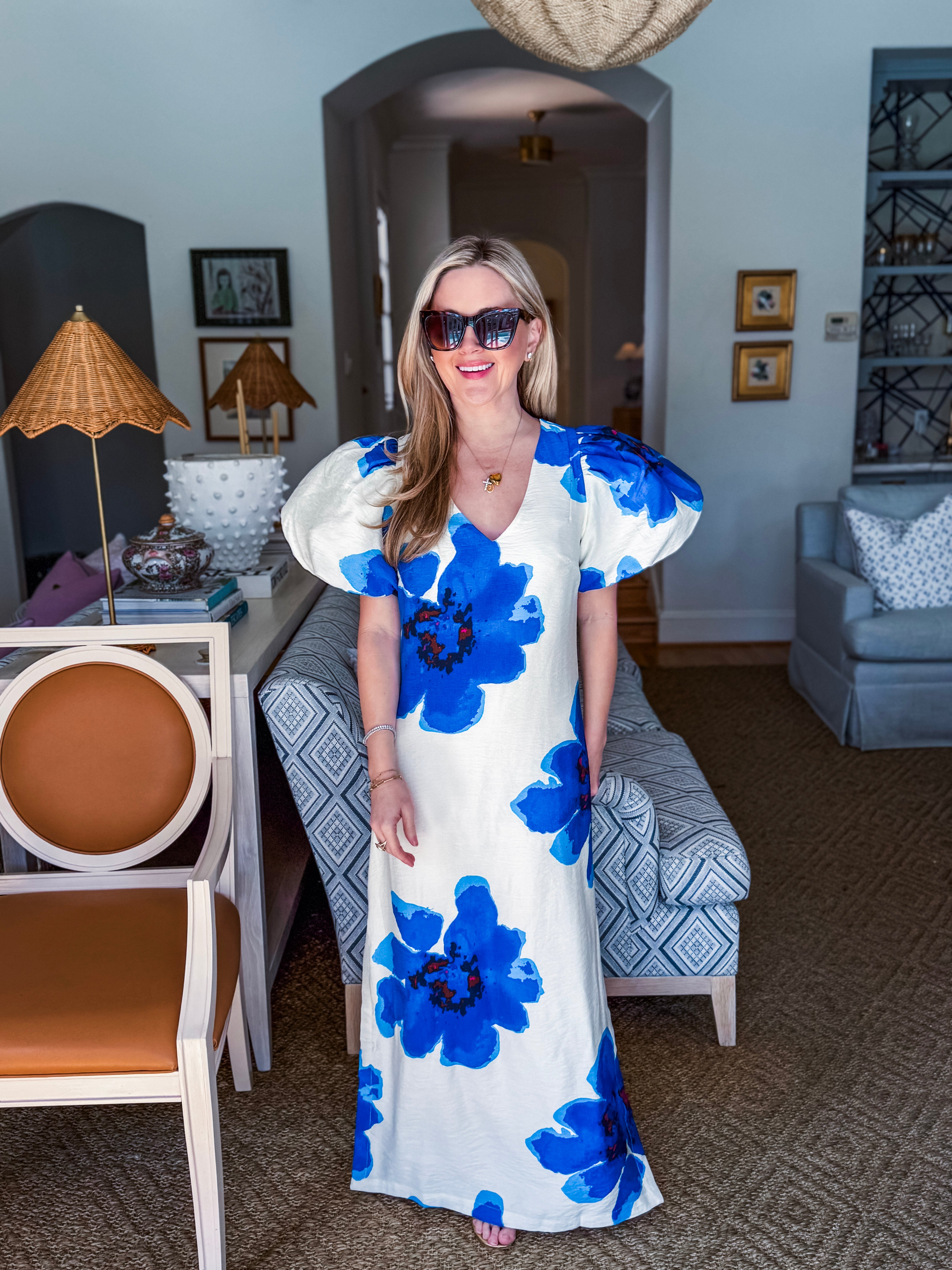 Camellia Puff-Sleeve Maxi Dress-Royal – Pomp & Circumstance