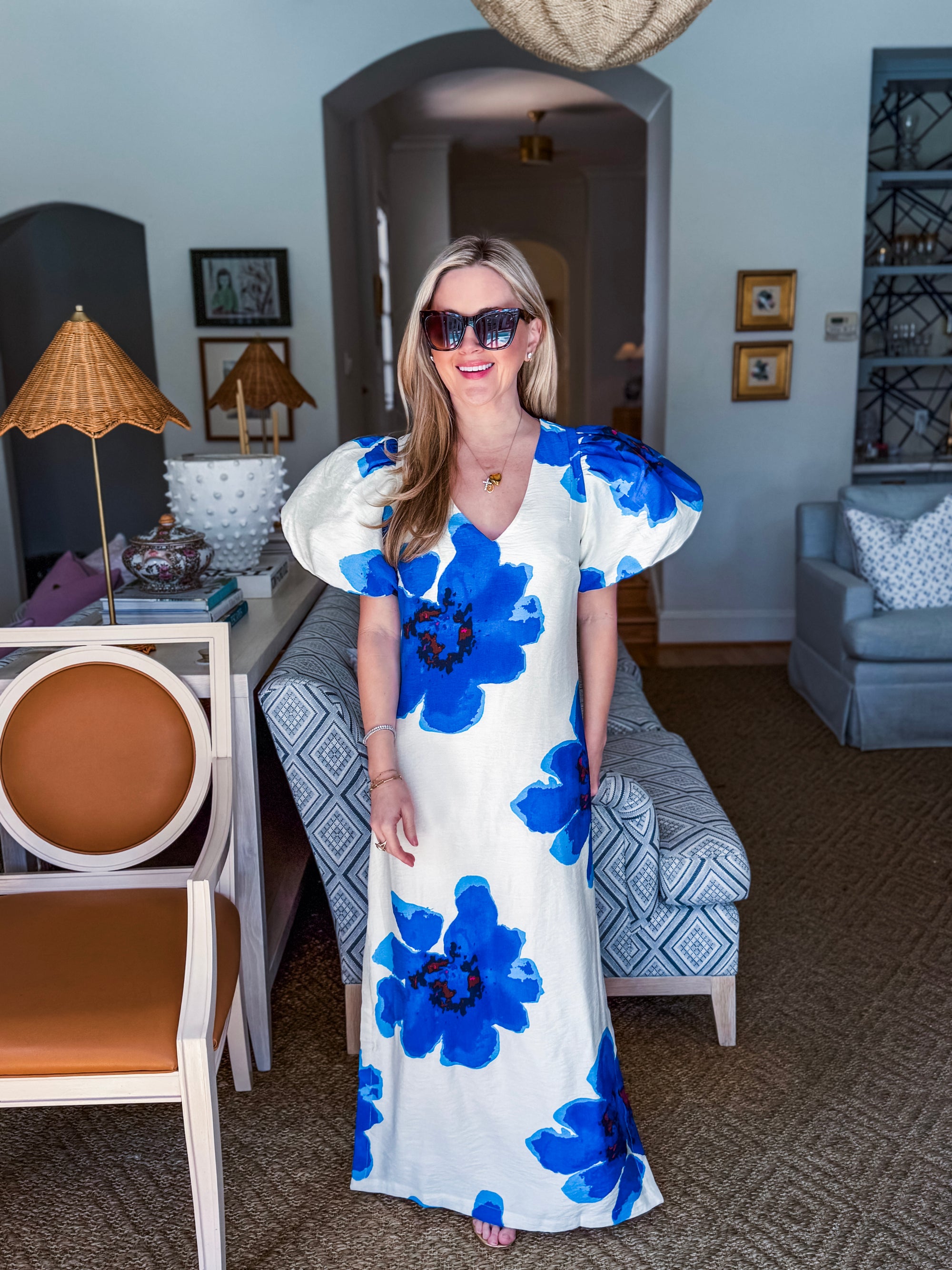 Camellia Puff-Sleeve Maxi Dress-Royal – Pomp & Circumstance Boutique by Marie Earthman Camellia Puff-Sleeve Maxi Dress-Royal – Pomp & Circumstance Boutique by Marie Earthman