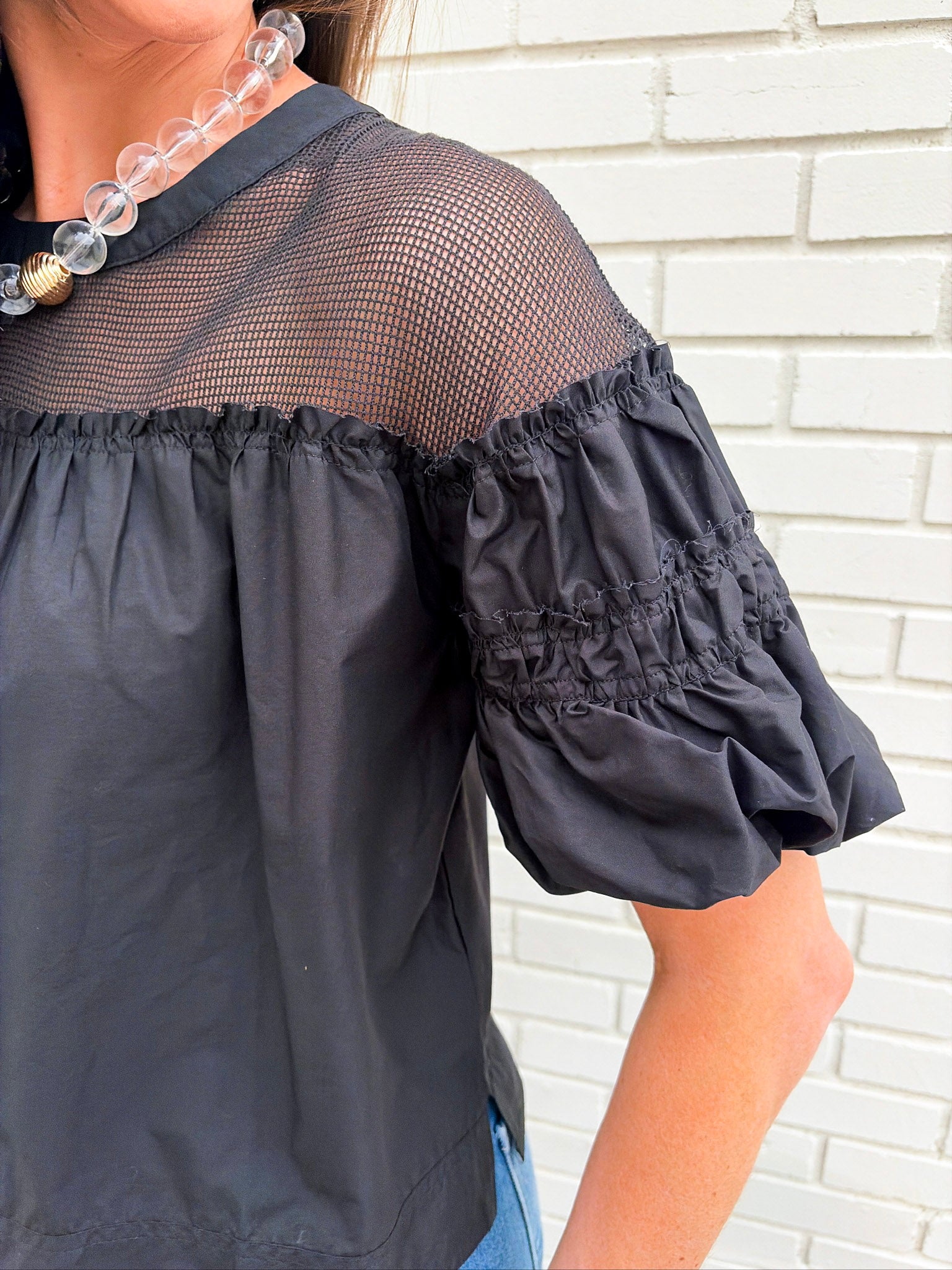 Sheer Romance Bubble Top-Black