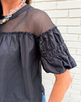 Sheer Romance Bubble Top-Black