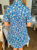 Garden Girl Floral Mini Dress-Teal Blue