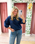 Eleanor Bubble Sleeve Sweatshirt-Navy