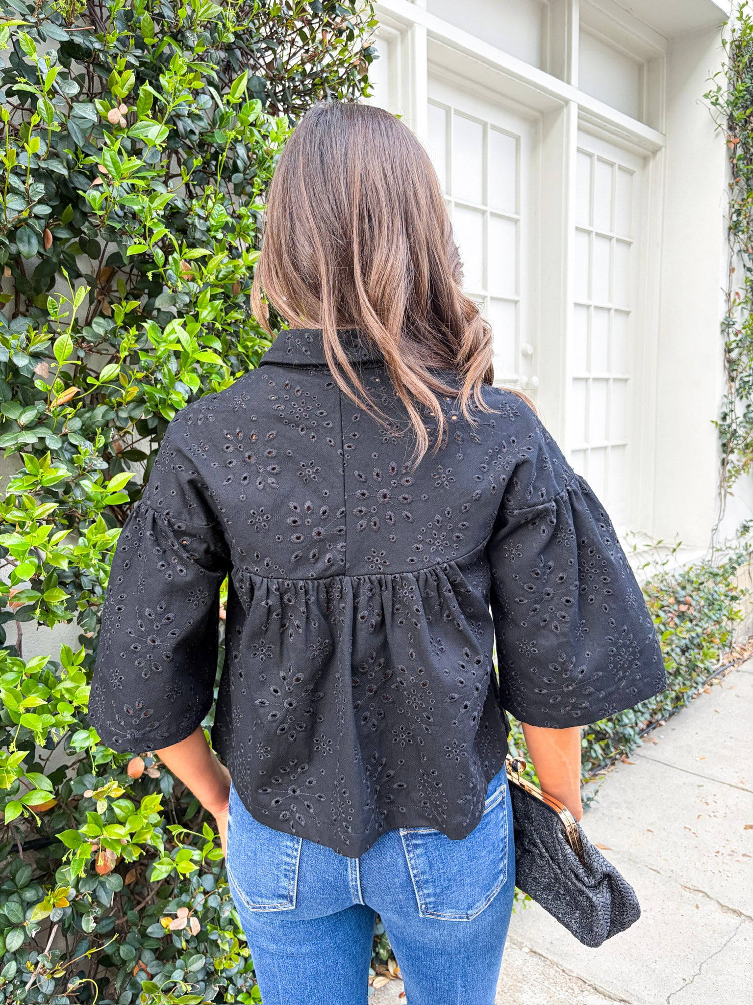 Spring Reset Eyelet Cropped Jacket-Black