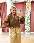Rosamund Puff Sleeve Top-Brown