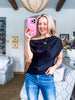 With Ease Draped Neckline Top-Black