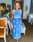 Favorite View Embroidered Skirt Set-Blue