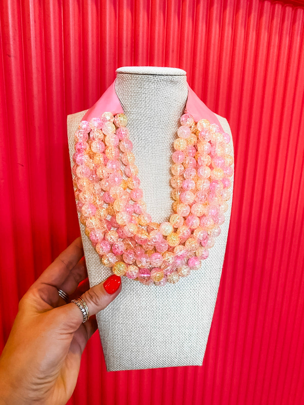 Chunky Beaded Necklace- Pink Mix