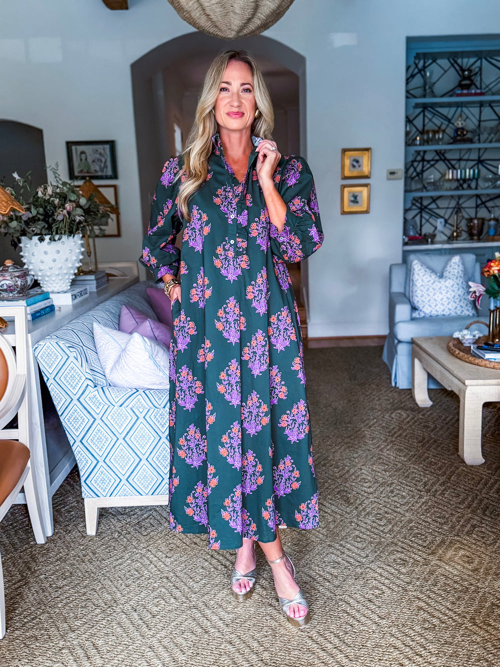 Midnight Sonata Botanical Midi Dress-Dark Olive