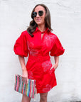 Sweet Flora Puff Sleeve Dress-Red