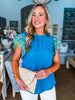 La Viva Embroidered Top-Teal Blue