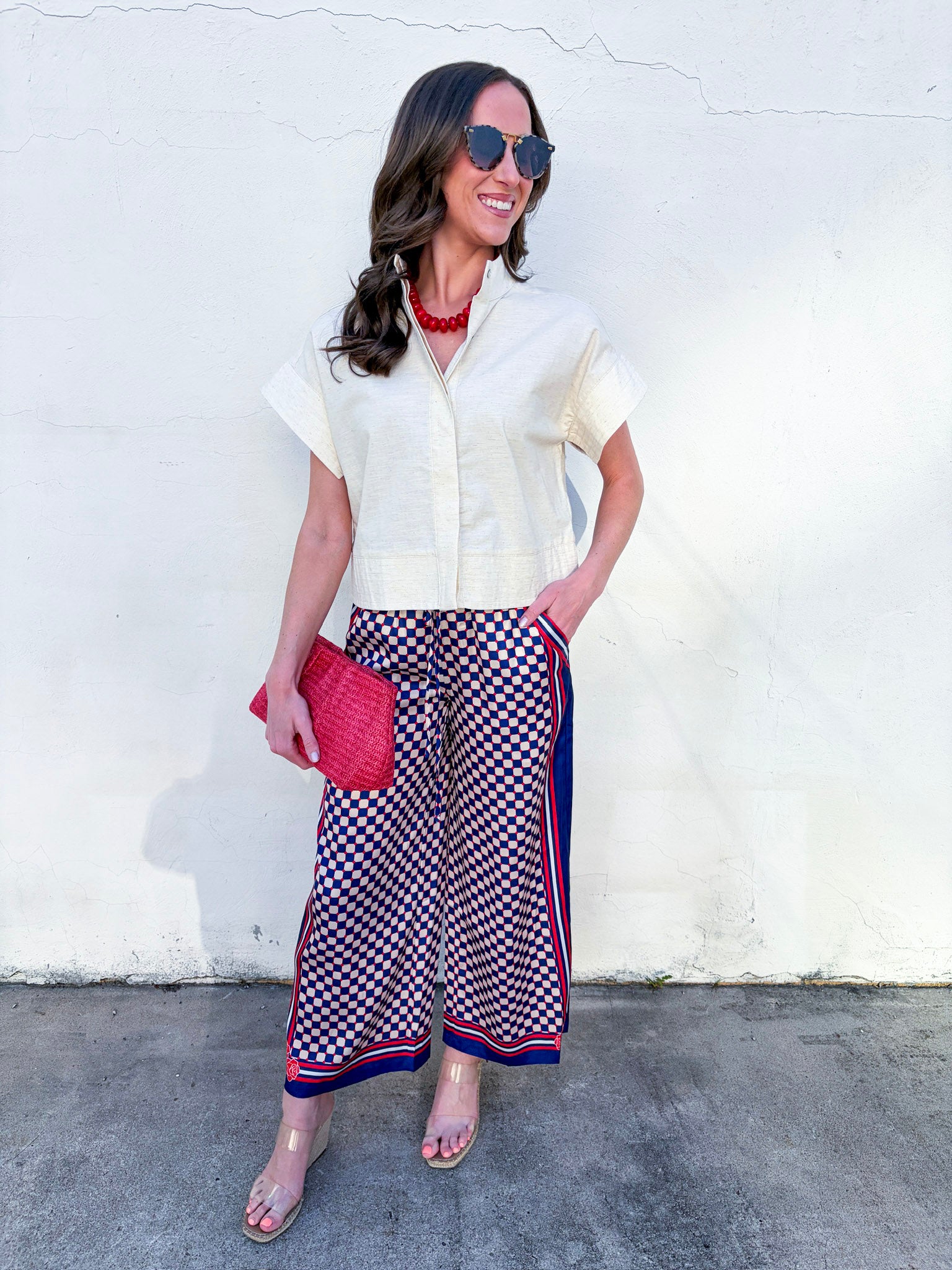 Checkerboard Wide Leg Pants