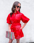 Sweet Flora Puff Sleeve Dress-Red