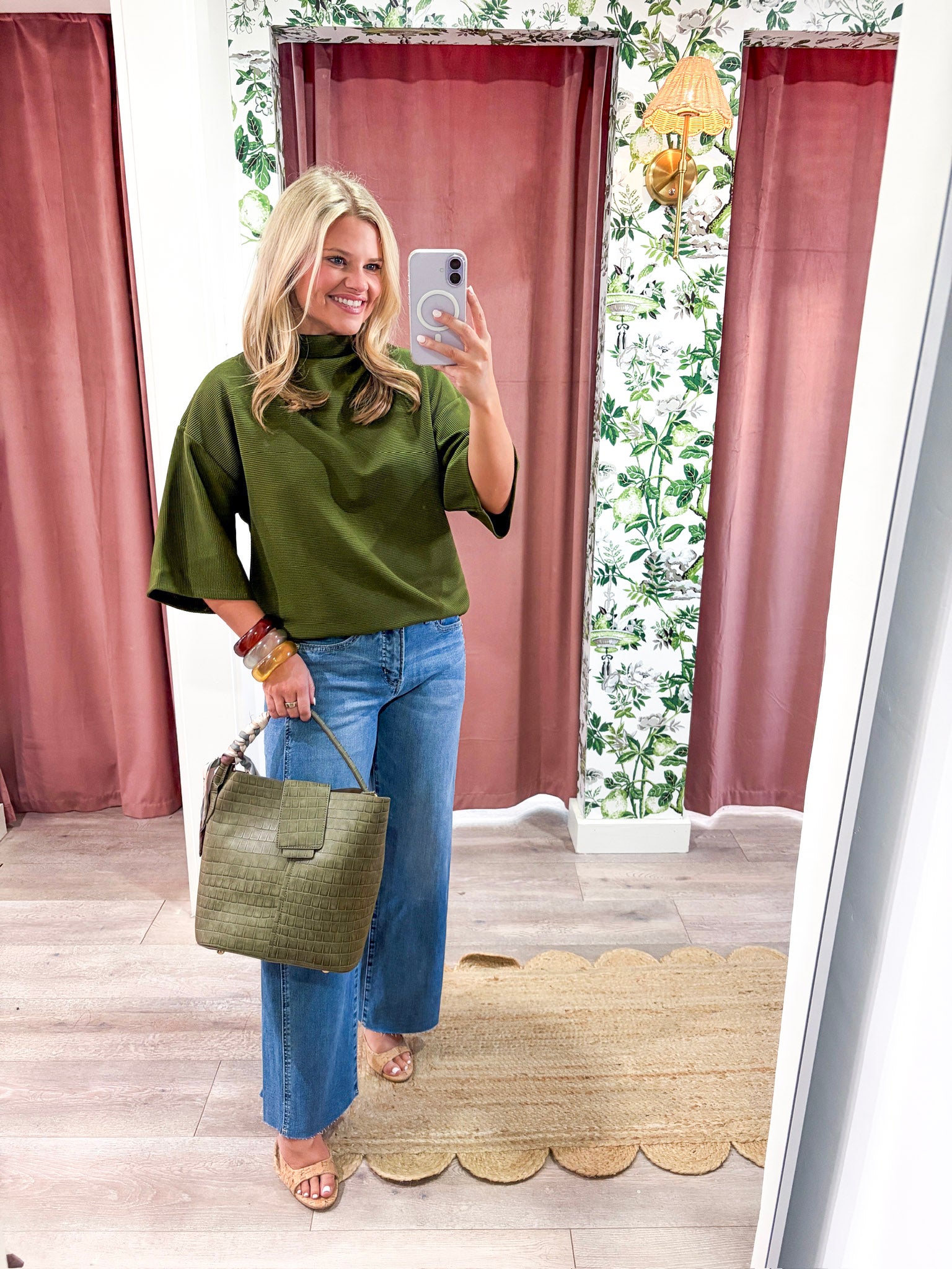 Old Mill Mock Neck Top-Olive