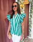 Weekend Wander Stripe Top-Green