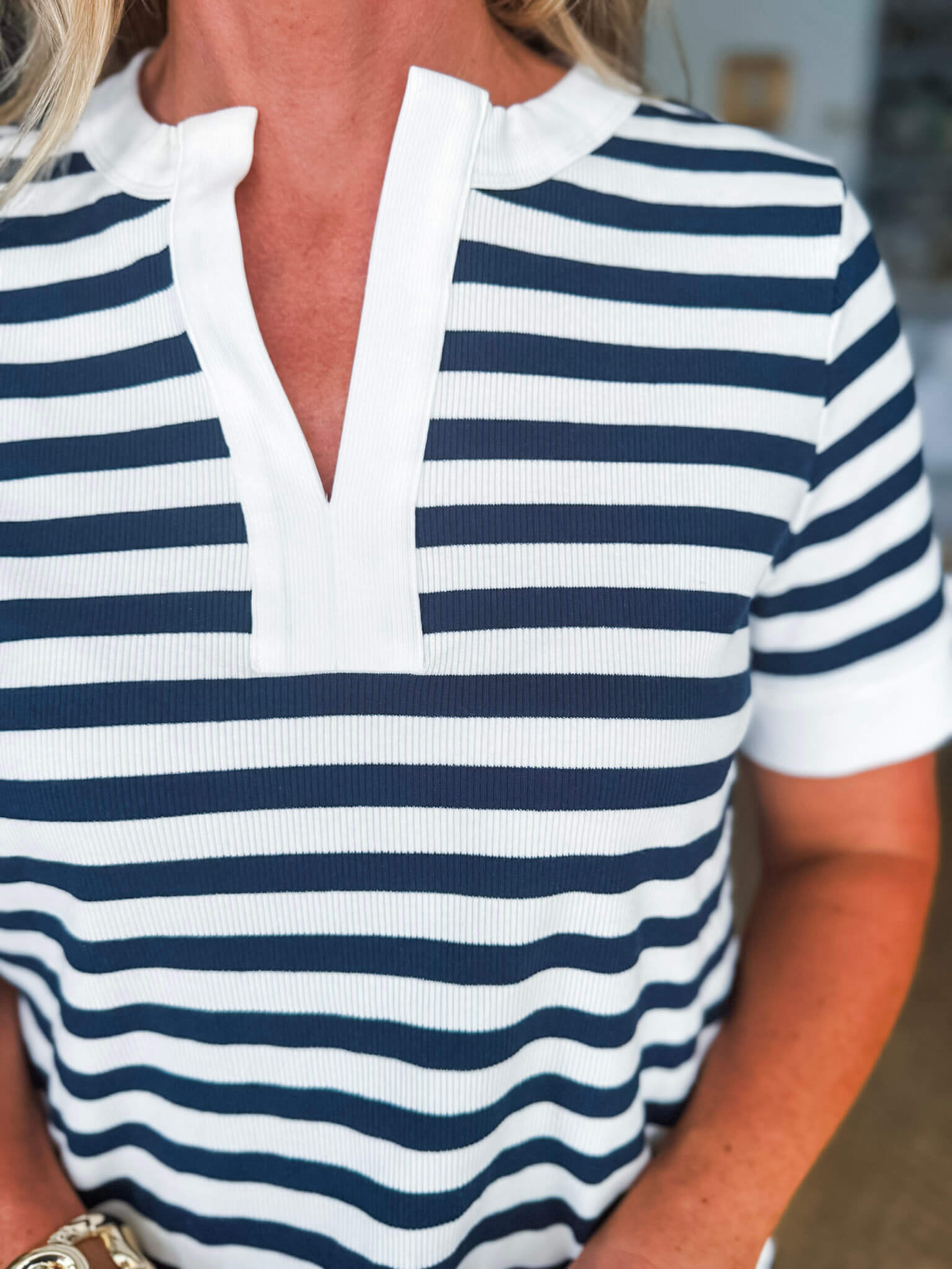 Striped V-Neck Knit Top