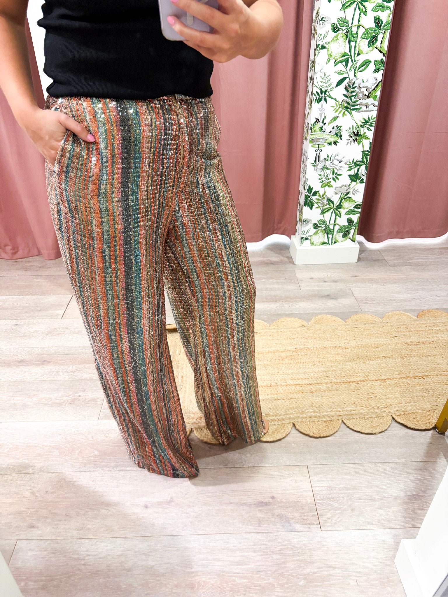 Dazzle Stripe Wide Leg Sequin Pants