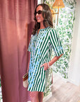PREORDER: Riviera Maya Embroidered Shift Dress-Green