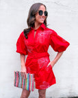 Sweet Flora Puff Sleeve Dress-Red