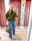 Old Mill Mock Neck Top-Olive