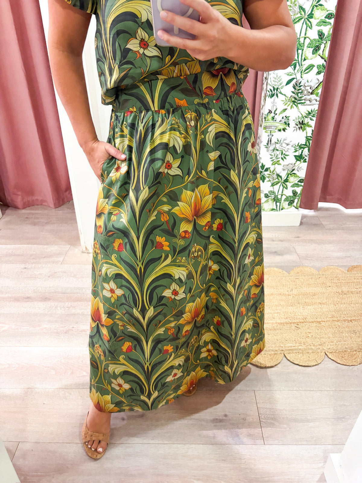 Fleur De Jardin Maxi Skirt-Olive
