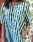 PREORDER: Riviera Maya Embroidered Shift Dress-Green