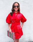 Sweet Flora Puff Sleeve Dress-Red