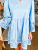 Eyelet Love Mini Dress-Blue