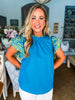 La Viva Embroidered Top-Teal Blue