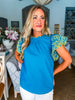 La Viva Embroidered Top-Teal Blue