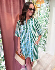PREORDER: Riviera Maya Embroidered Shift Dress-Green