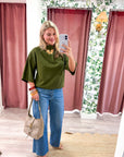 Old Mill Mock Neck Top-Olive
