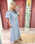 Nautical Grace Midi Dress-Blue