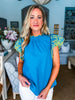 La Viva Embroidered Top-Teal Blue