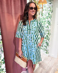 PREORDER: Riviera Maya Embroidered Shift Dress-Green