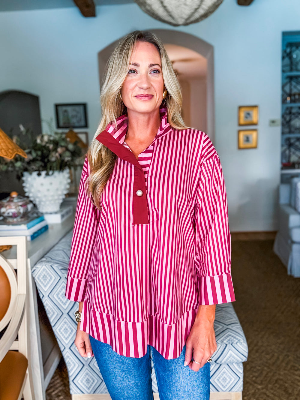 Right Way Striped Top-Burgundy