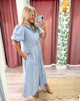 Nautical Grace Midi Dress-Blue