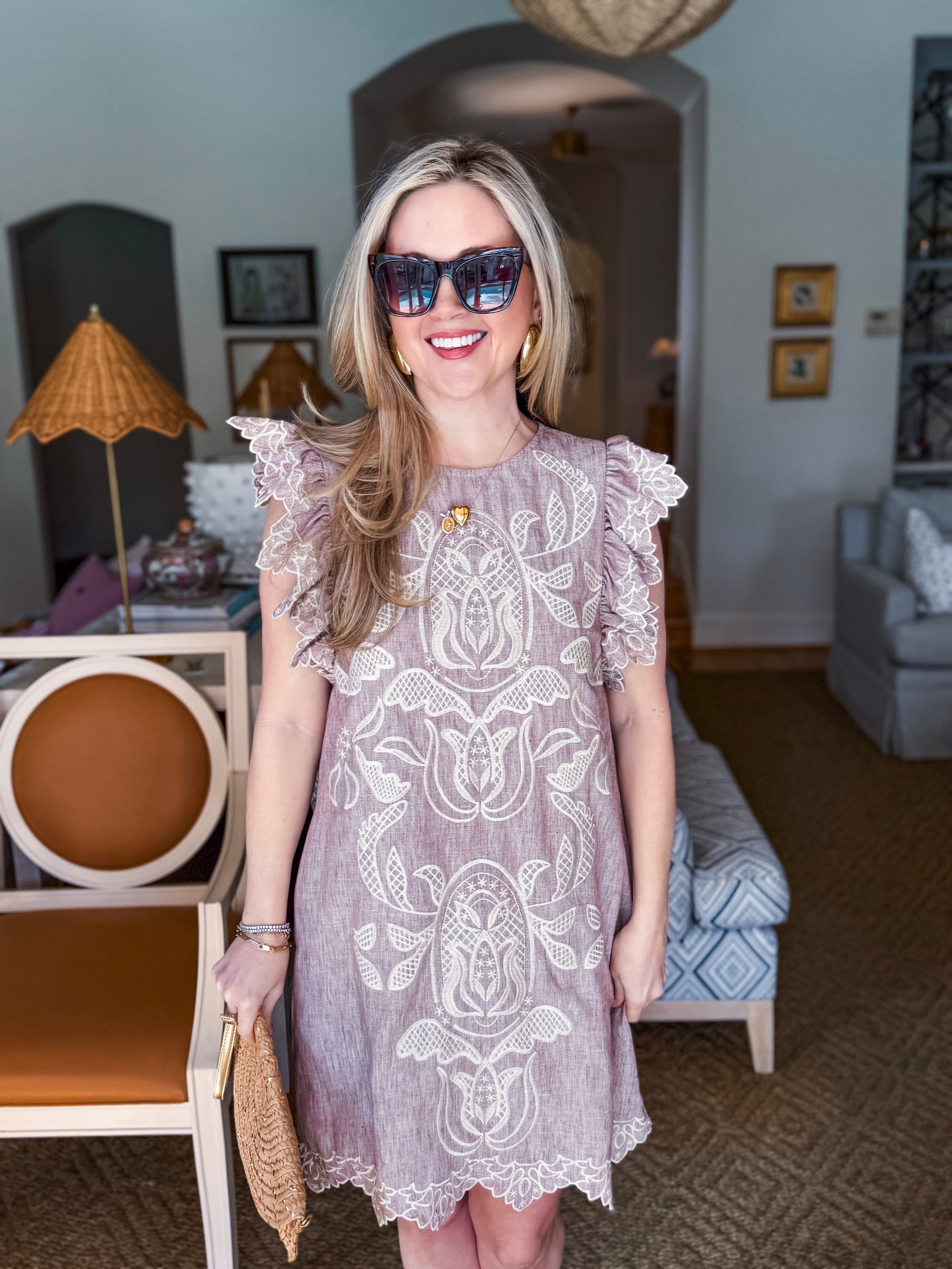 Secret Island Embroidered Dress-Brown