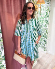 PREORDER: Riviera Maya Embroidered Shift Dress-Green