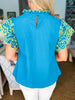La Viva Embroidered Top-Teal Blue