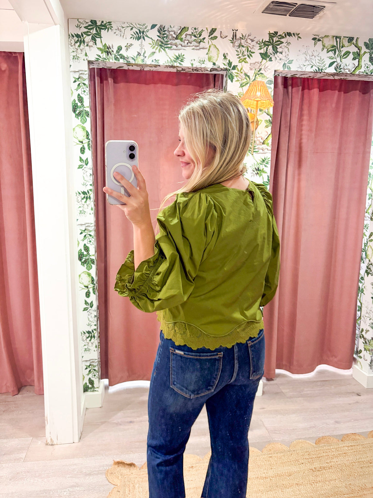 La Belle Puff Sleeve Top-Martini Olive