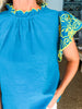 La Viva Embroidered Top-Teal Blue
