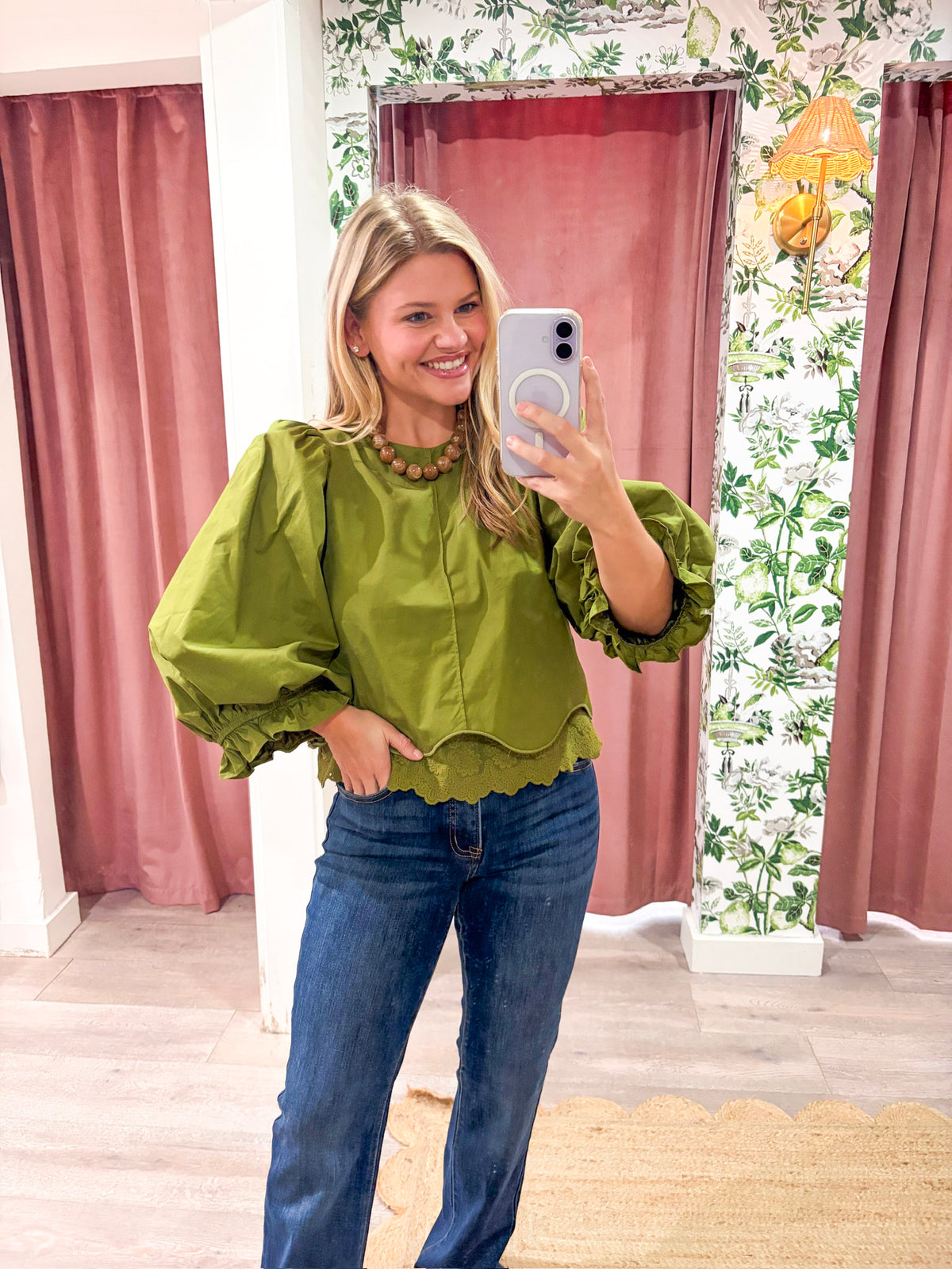 La Belle Puff Sleeve Top-Martini Olive